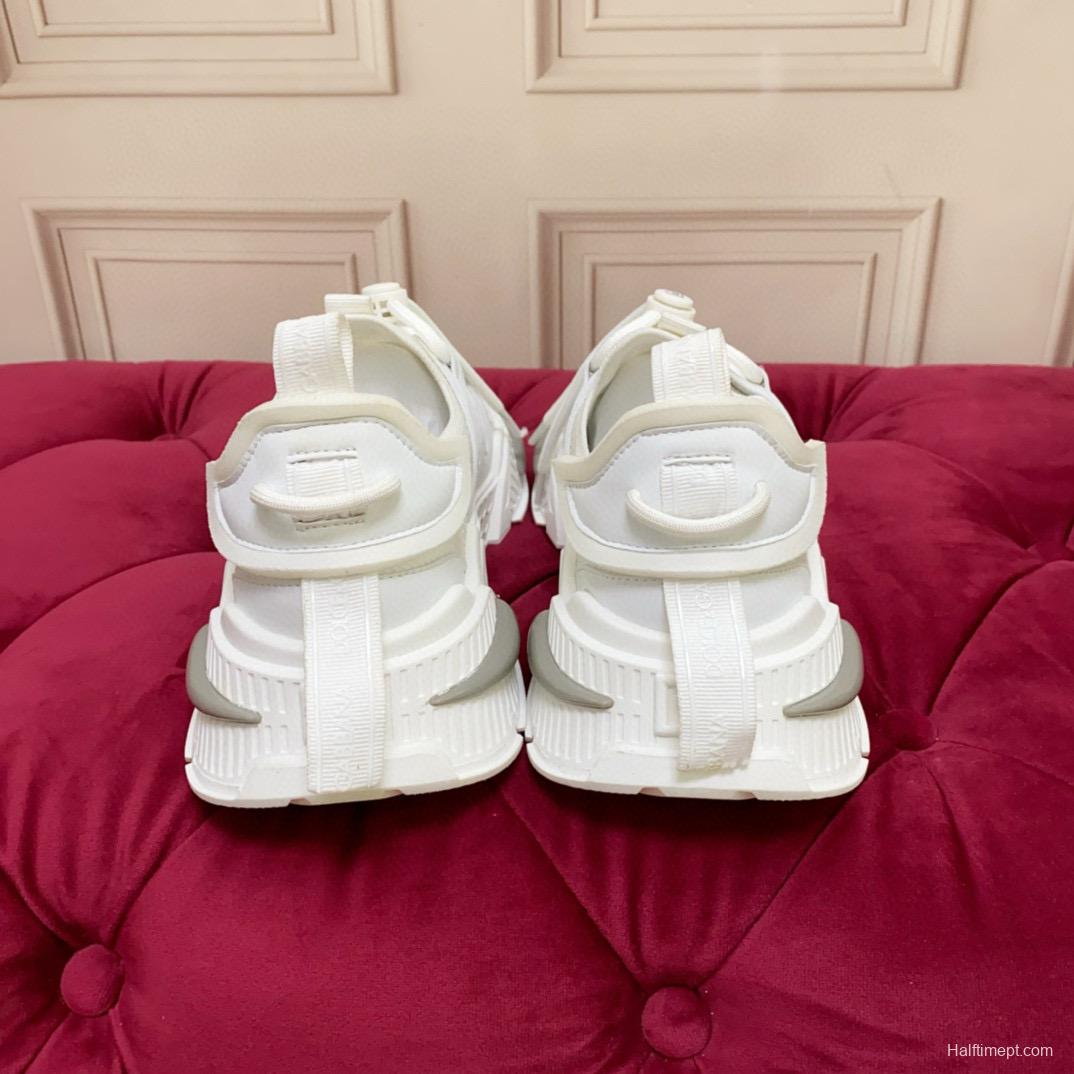 2024 Unisex Dolce & Gabbana White Knit Leather Sneakers MJ00340