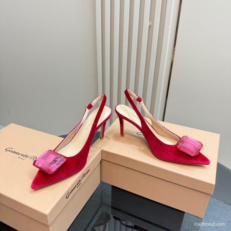 2025 Women Gianvito Rossi Red Velvet Slingback Pumps KFY00300
