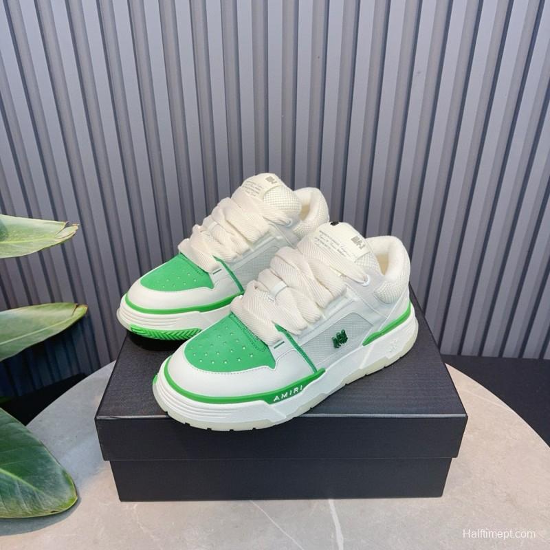 2024 Unisex Amiri White Green Leather Mesh Sneakers MJ00360