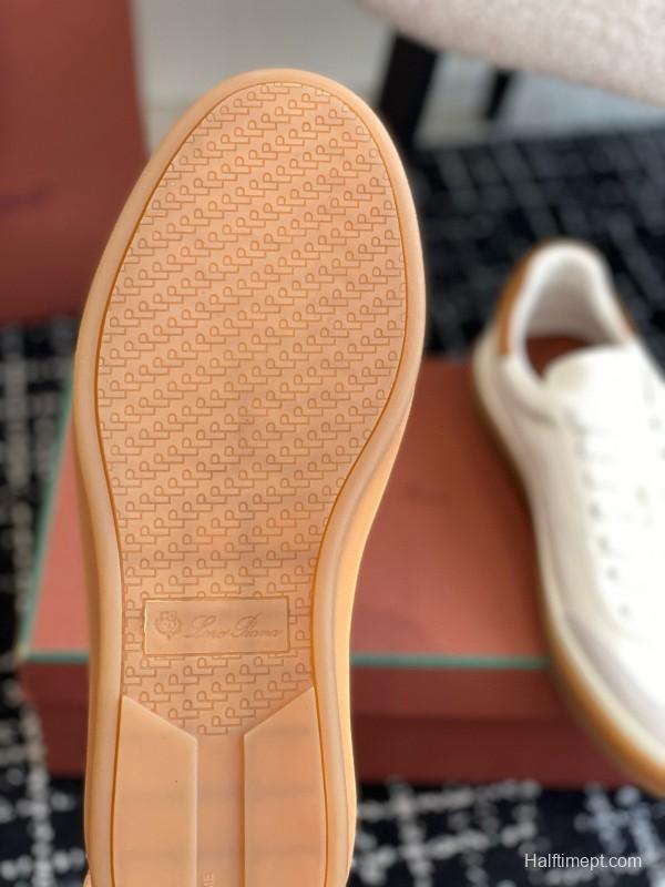 2024 Unisex Loro Piana White Beige Leather Calfskin Plimsolls MJ00320