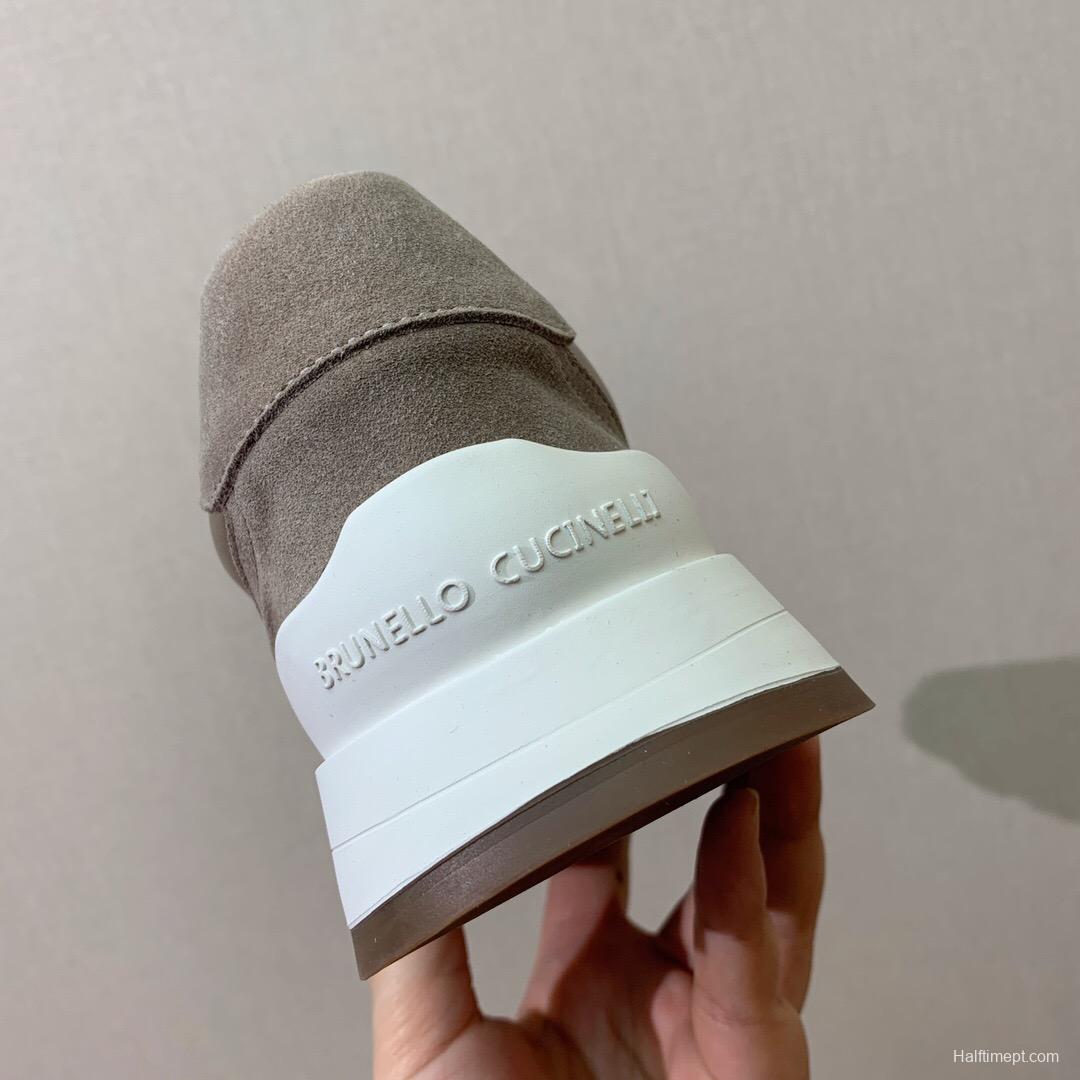 2025 Unisex Brunello Cucinelli Beige Grey Suede Mesh Sneakers LY