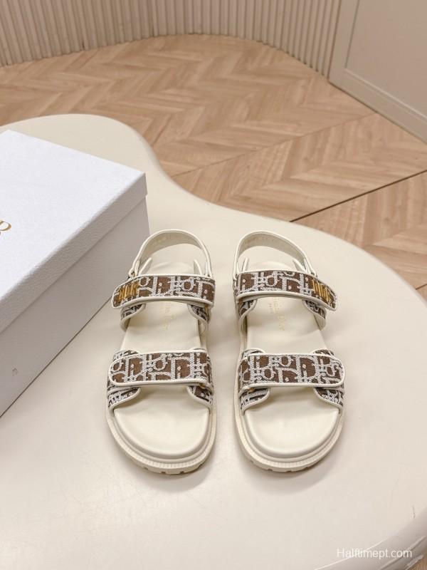 2025 Women Dior Brown Beige Canvas Sandals LY