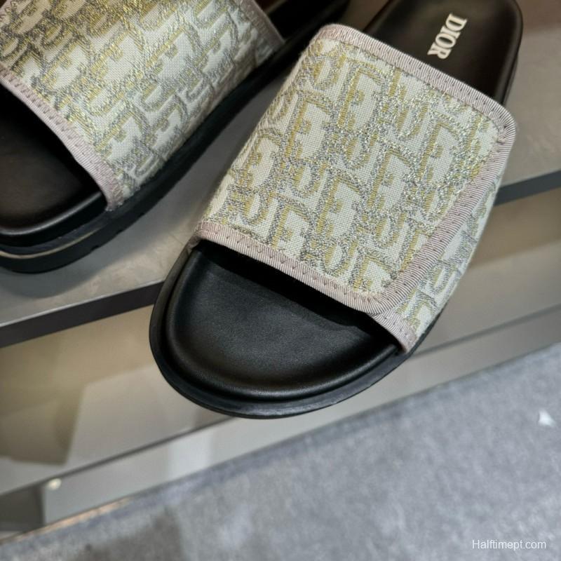 2024 DIOR beige black fabric slippers MJ00180