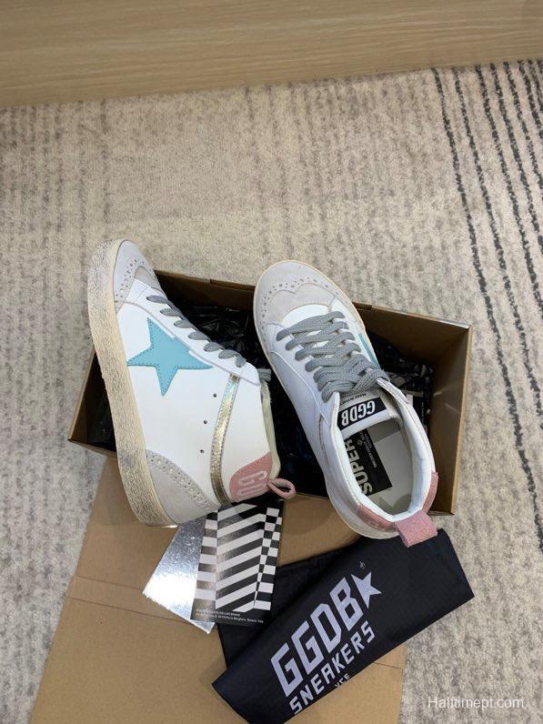 2024 Unisex GGDB White Blue Suede Leather High Top Sneakers MJ00300