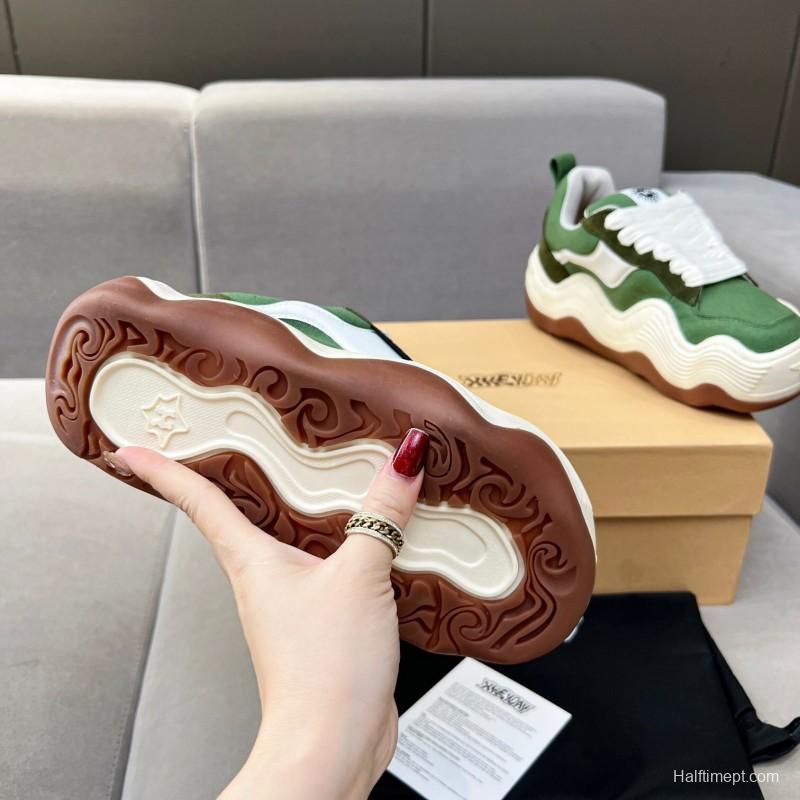 2025 Unisex HEYDAY Green White Canvas Leather Wave Sneakers KFY00260