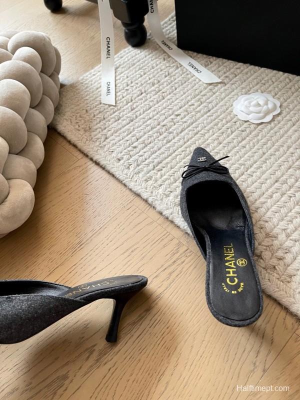 2025 Women Chanel Black Fabric Mules