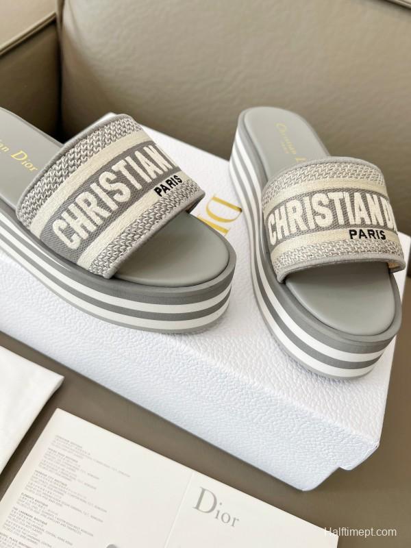 2025 Women Dior Grey Canvas Slippers CH