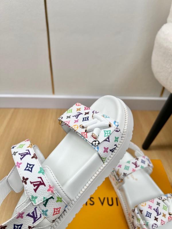 2025 Women Louis Vuitton White Multicolor Leather Sandals KFY00280