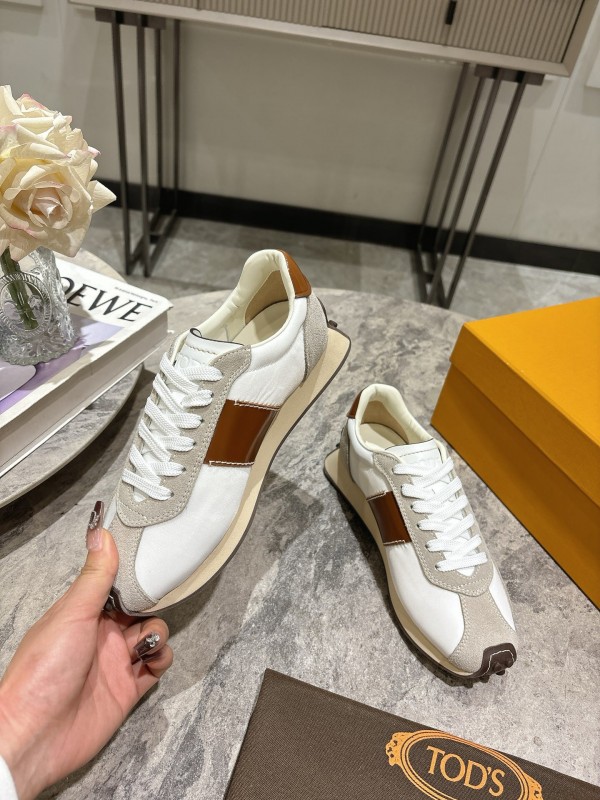 2025 Women TOD'S White Brown Beige Leather Suede Sneakers