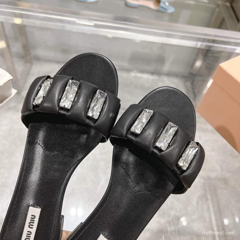2025 Miumiu Black Leather Slippers KFY00250