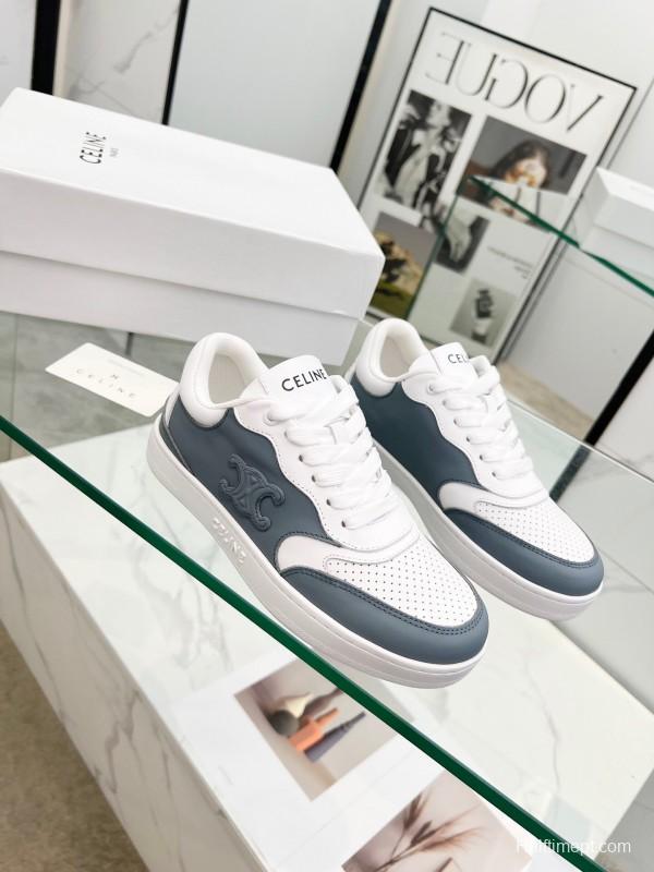 2025 Unisex CELINE White Grey Leather Sneakers