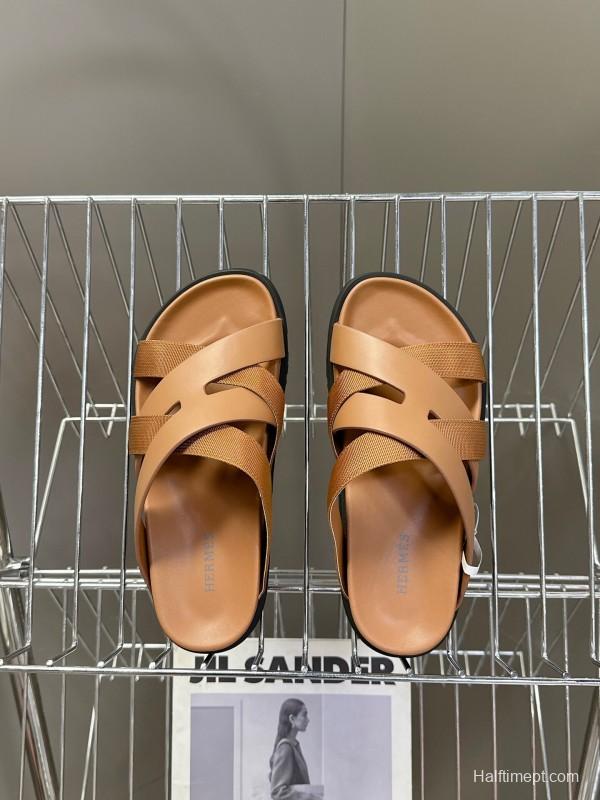 2025 Slippers Hermès Brown Leather Slippers