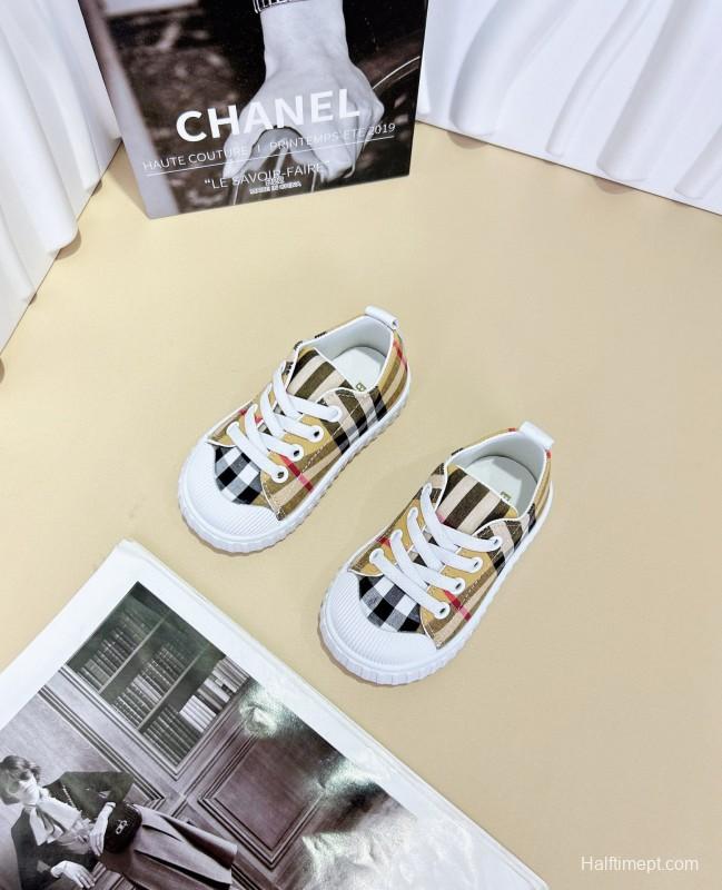 2024 Kids BURBERRY Khaki Black White Canvas Sneakers