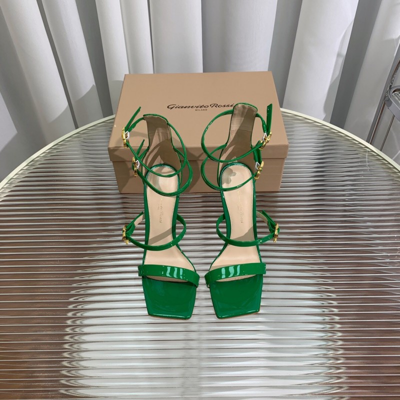 2025 Women Gianvito Rossi Green Leather High Heel Sandals