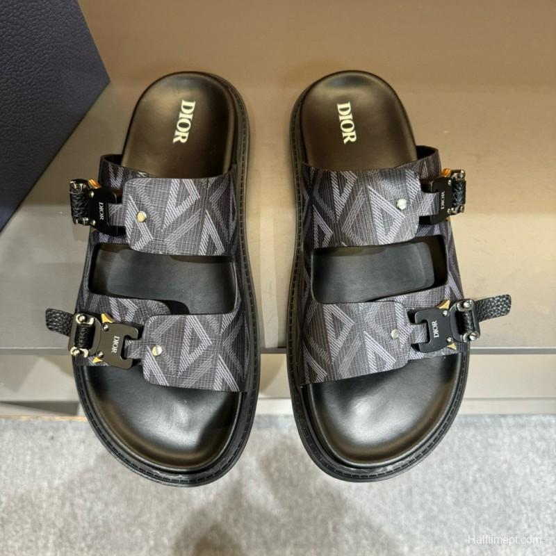 2024 Men Dior Black Grey Canvas Leather Slippers MJ00200