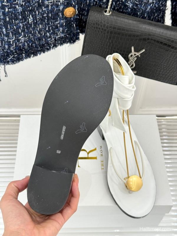 2025 Women Yves Saint Laurent White Leather Strappy Sandals KFY00300