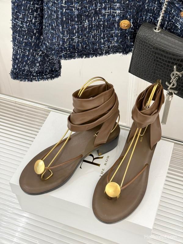 2025 Women Yves Saint Laurent Brown Leather Sandals KFY00300