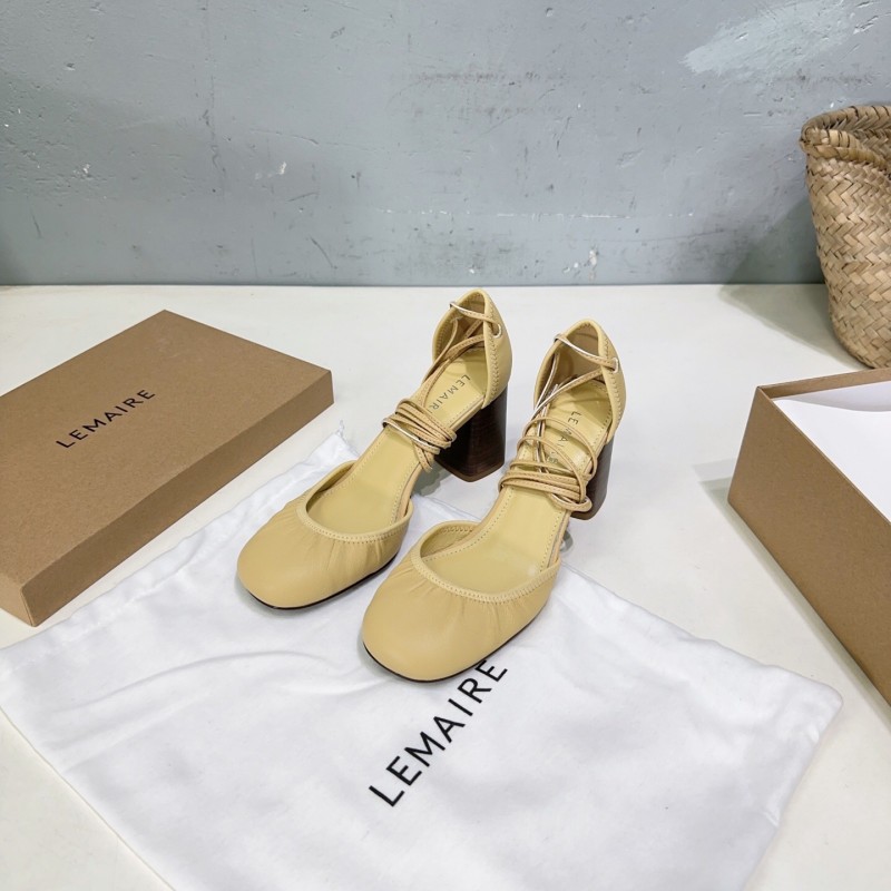 2025 Women LEMAIRE Pale Yellow Lambskin Mary Jane Heeled Shoes