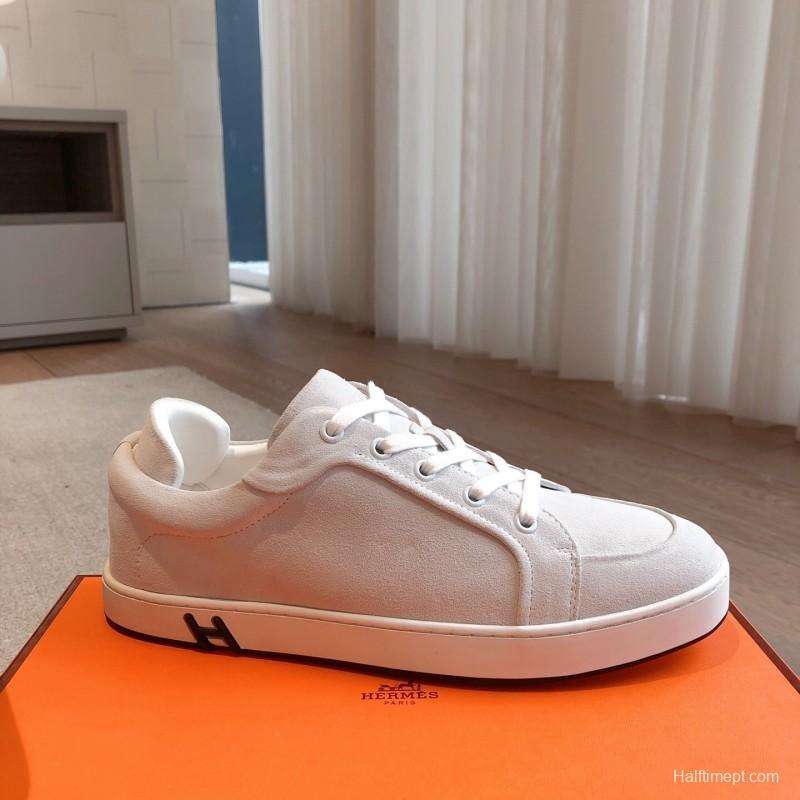 2025 Unisex H White Leather Sneakers Classic Construction AS00380
