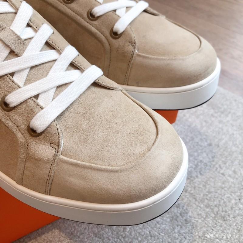 2025 Unisex H Beige White Suede Leather Sneakers AS00380