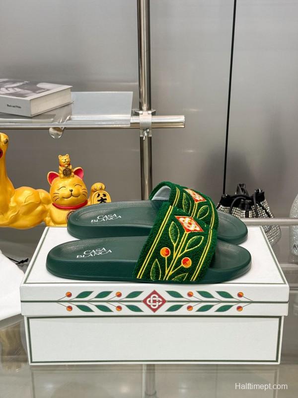 2025 Men CASA BLANCA Green Embroidery Slippers Original Embroidery KFY00160