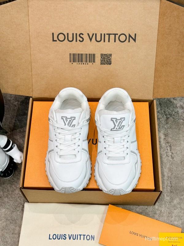 2025 Unisex Louis Vuitton White Leather Sneakers Run Away Maxi AS00390