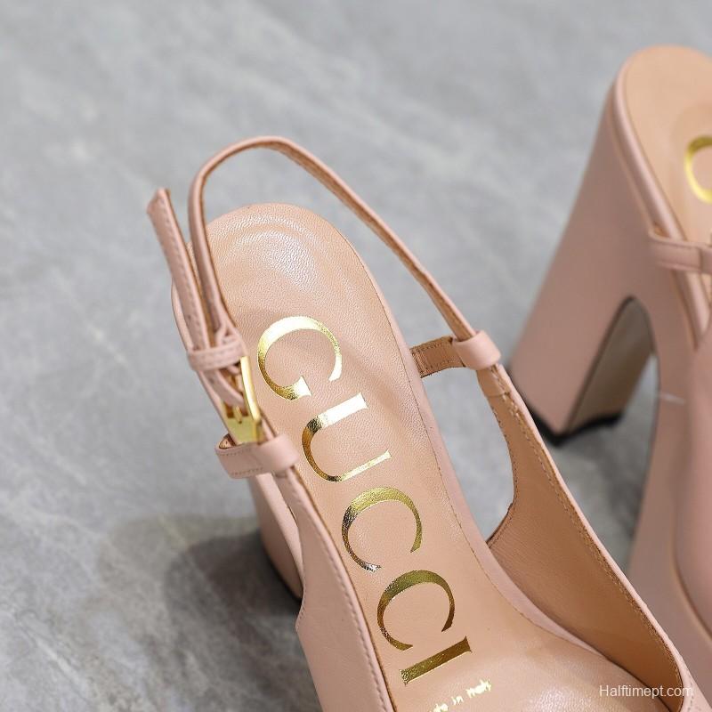 2025 Women Gucci Pink Leather Platform High Heels KFY00320