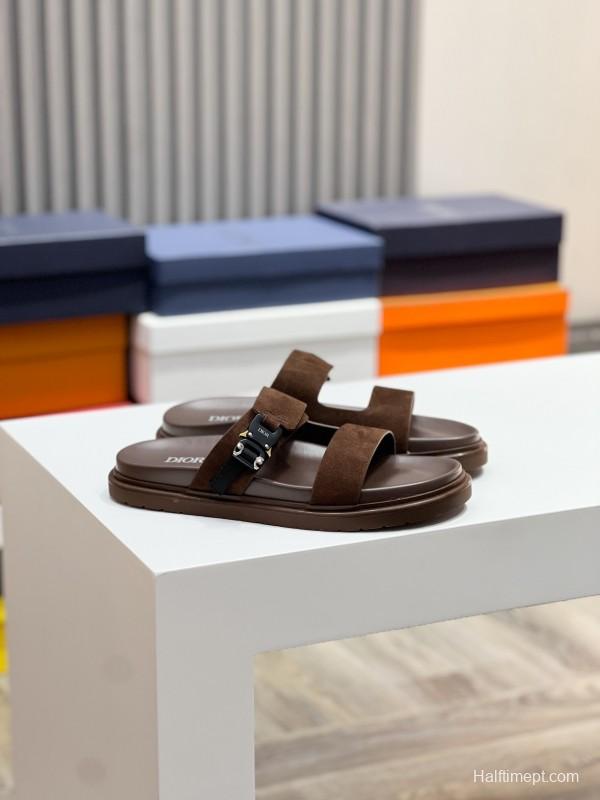 2025 Men Dior Brown Suede Leather Slippers AS00190
