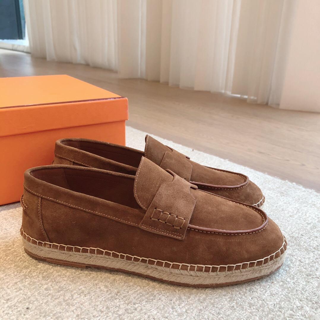 2025 Unisex Hermès Brown Suede Calfskin Loafers AS00380
