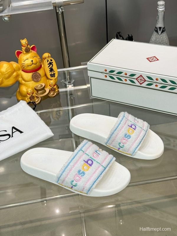 2025 Unisex CASA BLANCA White Fabric Slippers Embroidery KFY00160