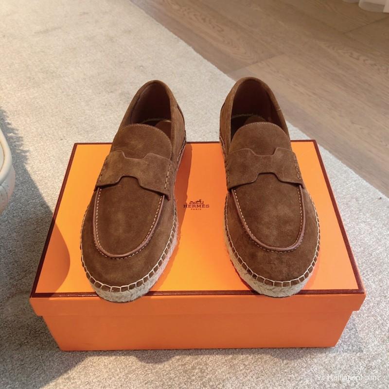 2025 Unisex Hermès Brown Suede Calfskin Loafers AS00380