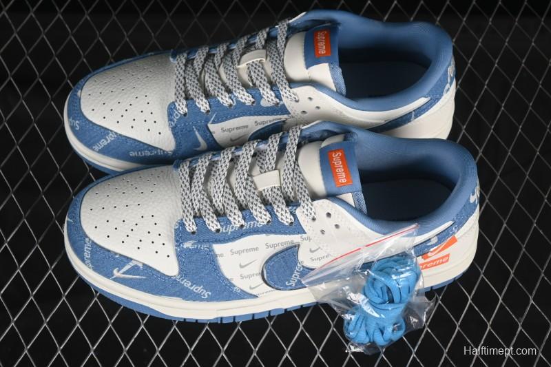 Nike SB Dunk Low Supreme Collaboration Blue Denim Anniversary High-End Custom Low-Top Casual Skate Shoes - SC9207-416