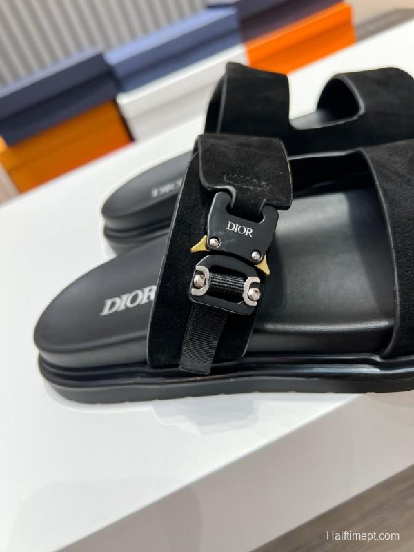 2025 Men Dior Black Leather Slippers AS00190