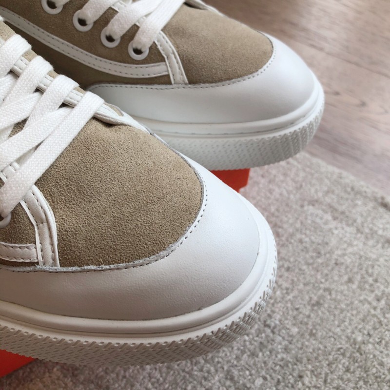 2025 Unisex Hermès Beige White Canvas Leather Sneakers AS00380