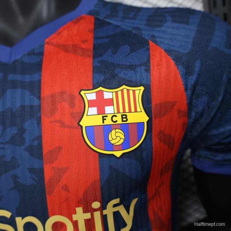 Player Version 25/26 Barcelona Home Blue Red Stripes Jersey with Spotify Sponsor