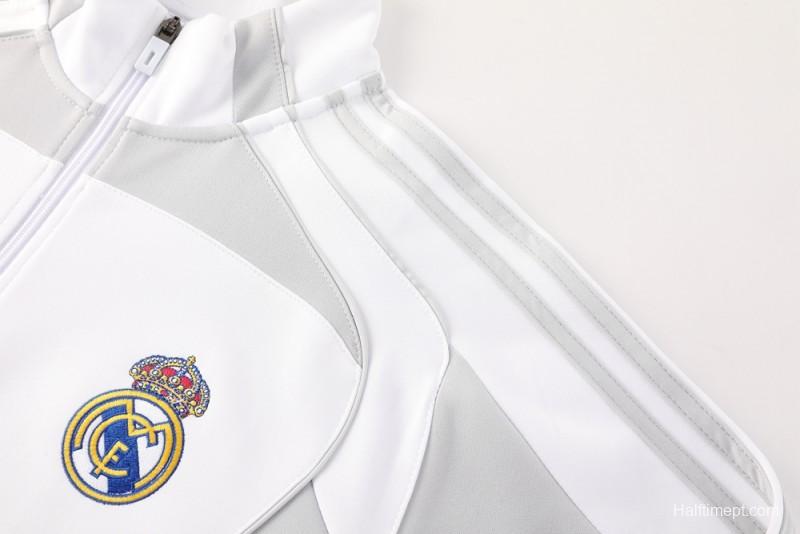 25/26 Real Madrid Grey/White Full Zipper Jacket + Long Pants