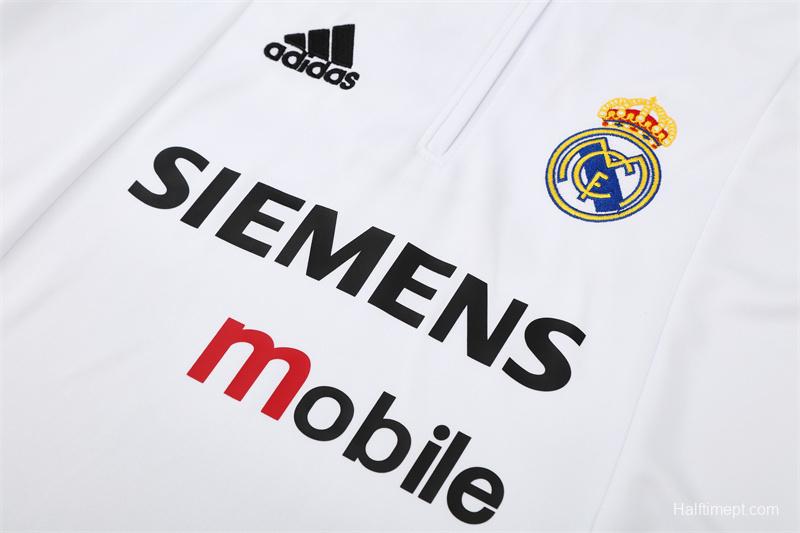 Retro 04/05 Real Madrid White Half Zipper Jacket