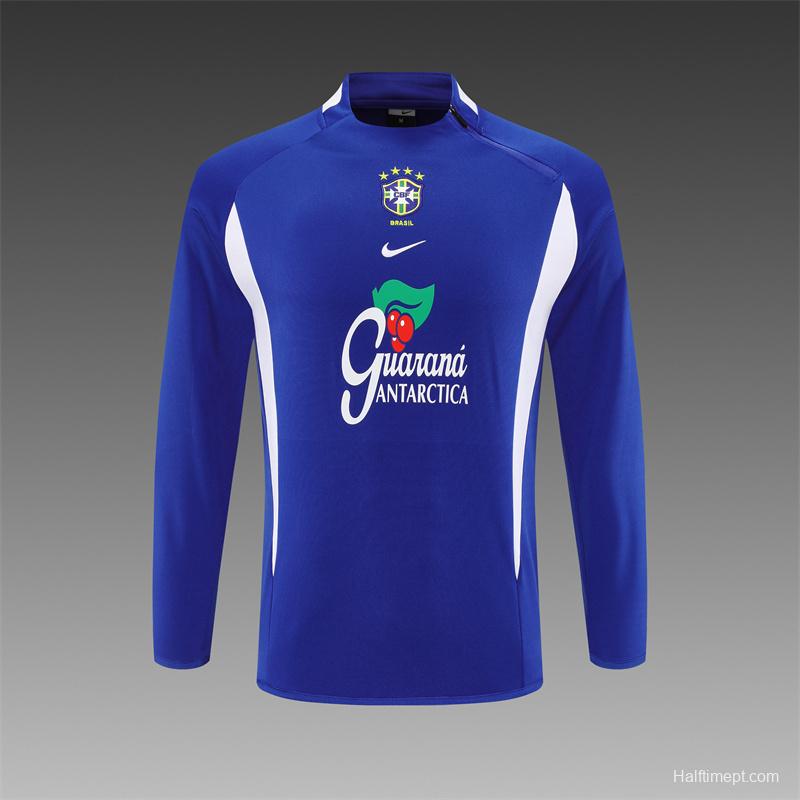 2002 Brazil Color Blue Half Zipper Jacket+Long Pants