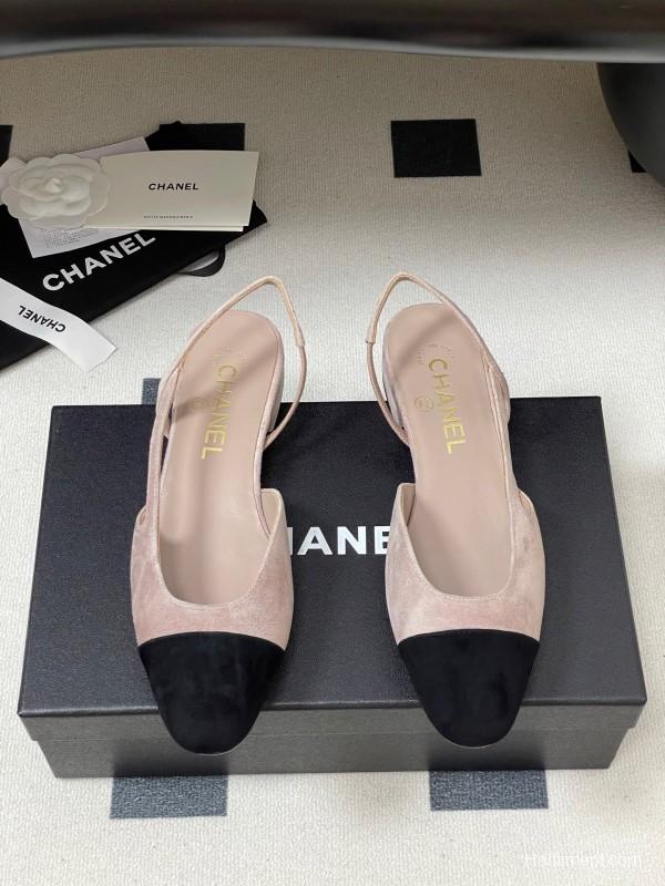 Chanel Sling-back Two-tone Suede Slingback Sandals Flat/Block Heel - KFY00280