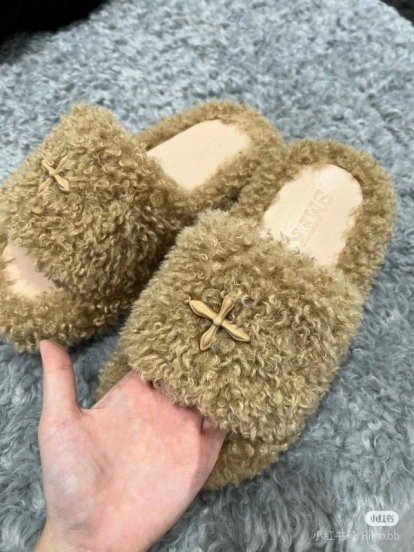 SMFK 2025SS Fur Mule Sandals Latest Popular Cross Pattern - KFY00230