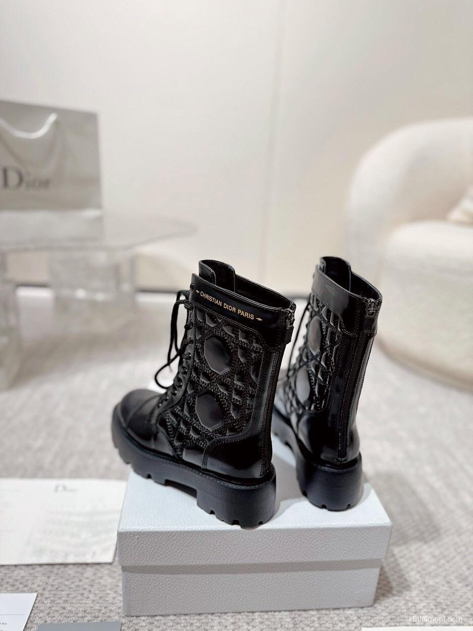 DIOR CHRONO Embroidered Motorcycle Ankle Boots - LY00400