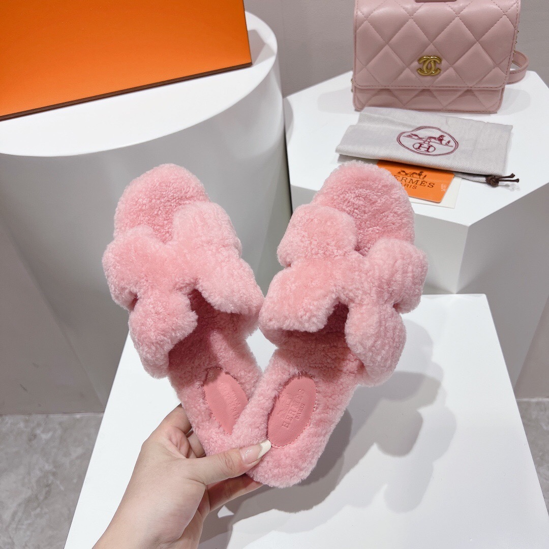 Hermes Teddy Wool H Slippers Flat Fur Slippers - LY00240