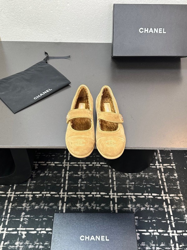 Chanel 2025 SS New French Style Mary Jane Flat Shoes with Fur - KFY00300