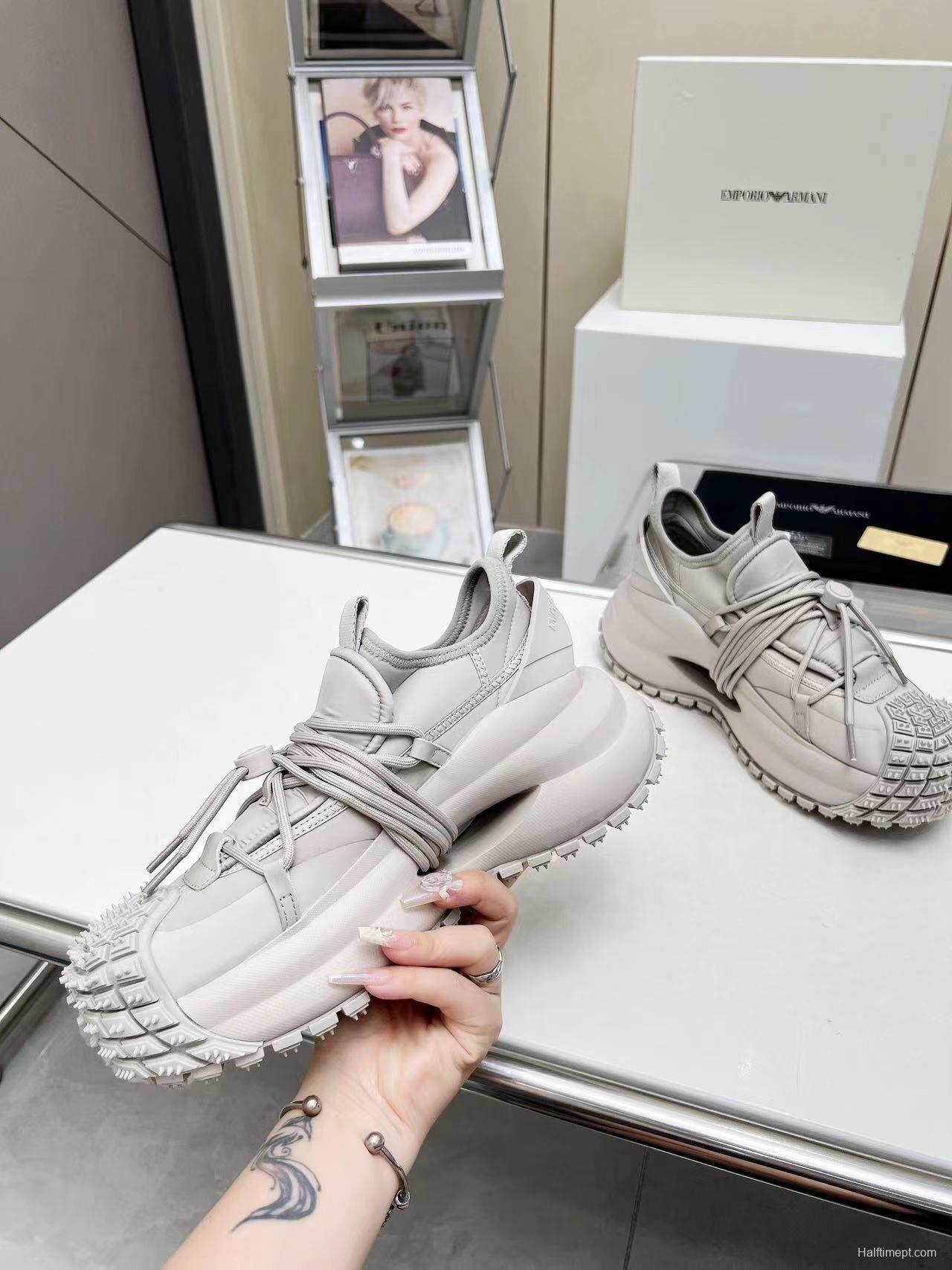 Armani 2025 SS Men's Sneakers with Tire Sole and Drawstring Design - LY00420