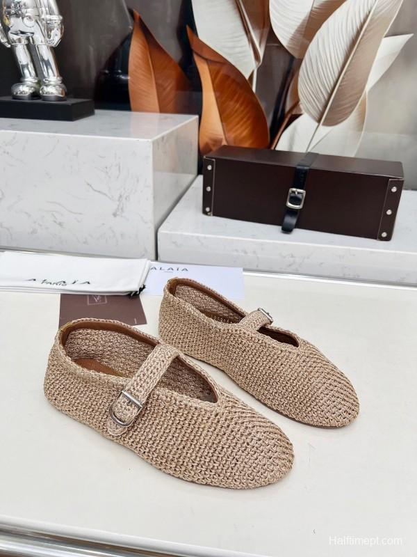 Alaia 2025/SS Knit Ballet Dance Shoes with Inner Height Increase - LY00310