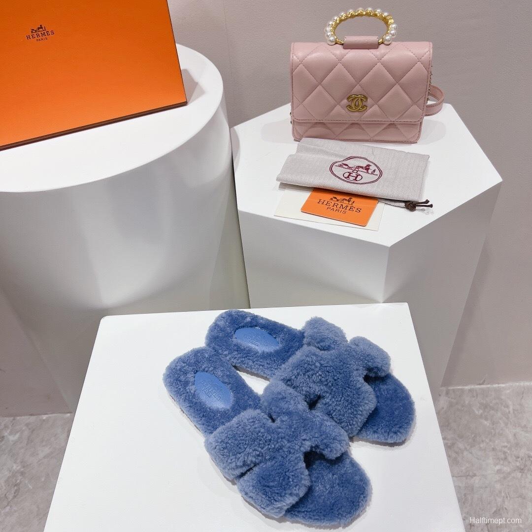 H Teddy Wool H Slippers Flat Sole Winter Edition - LY00240
