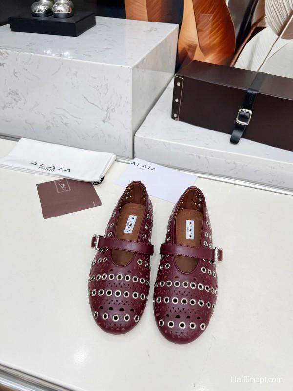 Alaia 2025/SS Perforated Ballet Flats - LY00320