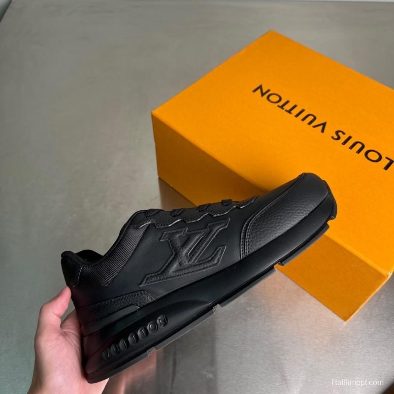 Lv Classic Leather Round Toe Lace-Up Low Top Casual Shoes - YC