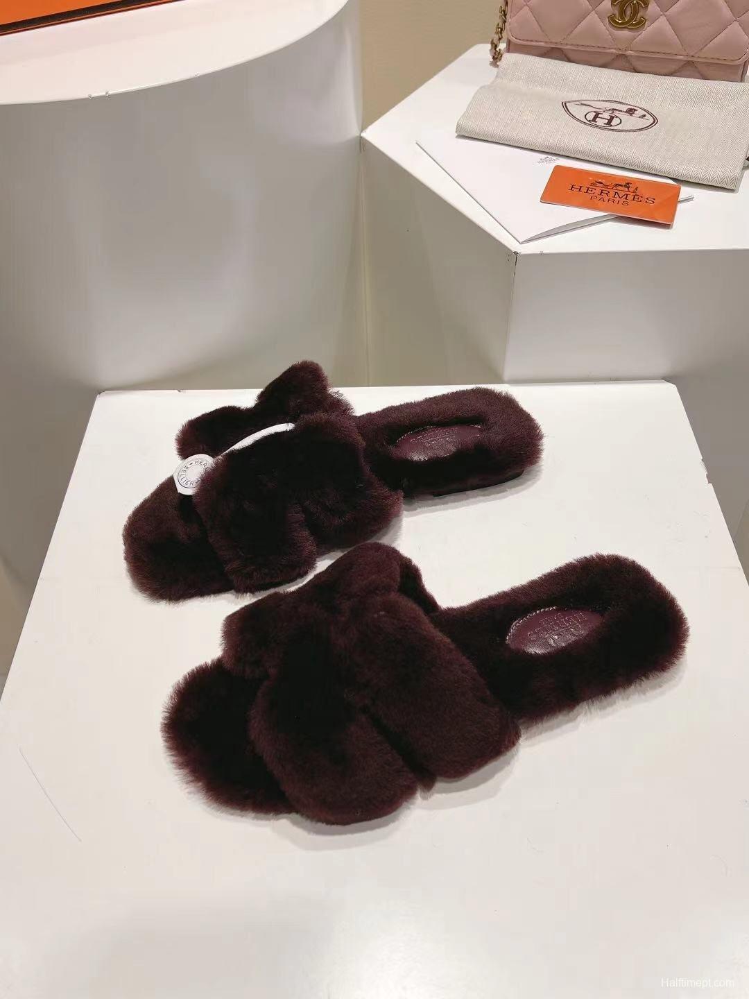 Hermès 2025 SS Love Flat Wool Slippers - LY00240