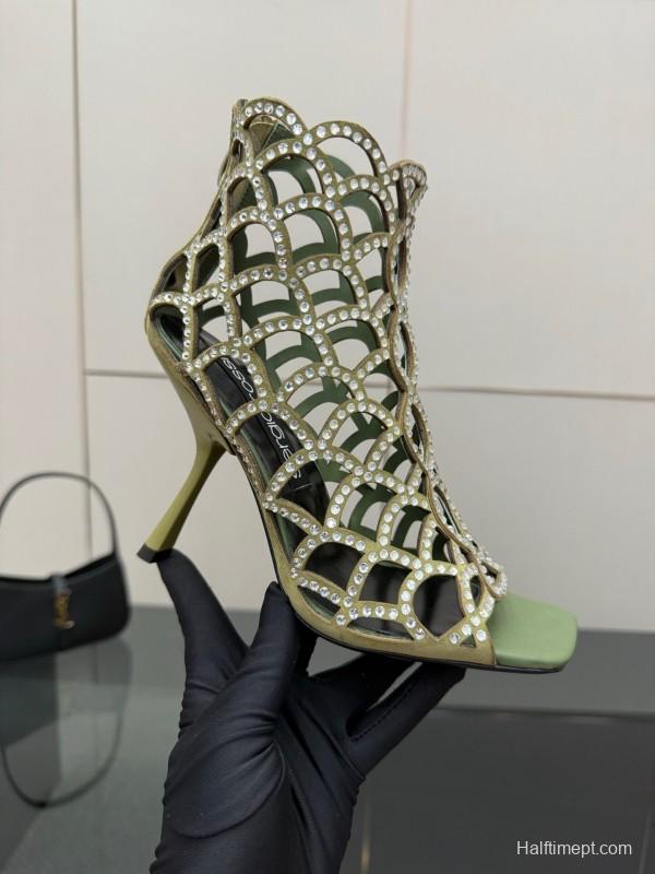 Sergio Rossi Mermaid Sandals 2025 SS Collection Elegant Fishnet High Heels - KFY00470